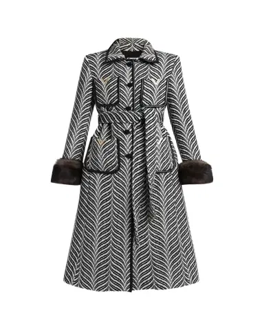 Valentino Garavani Lamb Shearling Cuff Belted Herringbone Coat | Thumbnail 1 Valentino Garavani Lamb Shearling Cuff Belted Herringbone Coat | Thumbnail 1