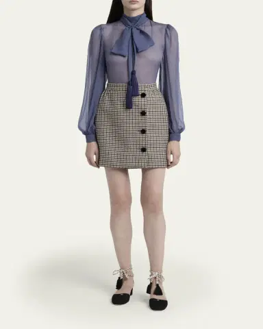 Valentino Garavani Tassel Bow-Neck Crinkle Chiffon Blouse | Thumbnail 2 Valentino Garavani Tassel Bow-Neck Crinkle Chiffon Blouse | Thumbnail 2
