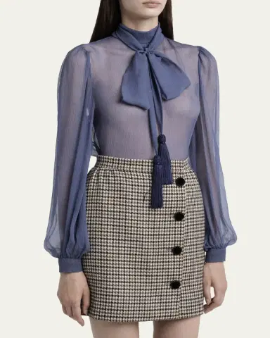 Valentino Garavani Tassel Bow-Neck Crinkle Chiffon Blouse | Thumbnail 4 Valentino Garavani Tassel Bow-Neck Crinkle Chiffon Blouse | Thumbnail 4