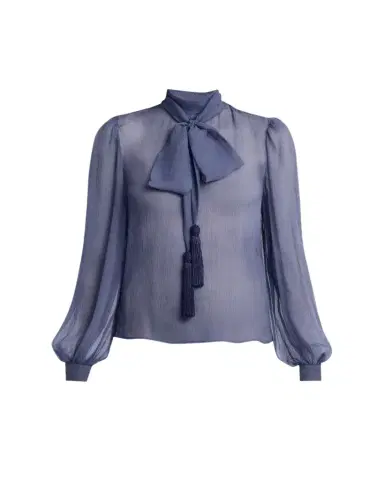 Valentino Garavani Tassel Bow-Neck Crinkle Chiffon Blouse | Thumbnail 1 Valentino Garavani Tassel Bow-Neck Crinkle Chiffon Blouse | Thumbnail 1