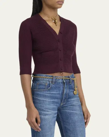 Chloé Textured Wool Knit Half-Sleeve Cropped Cardigan | Thumbnail 5 Chloé Textured Wool Knit Half-Sleeve Cropped Cardigan | Thumbnail 5