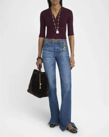 Chloé Textured Wool Knit Half-Sleeve Cropped Cardigan | Thumbnail 6 Chloé Textured Wool Knit Half-Sleeve Cropped Cardigan | Thumbnail 6