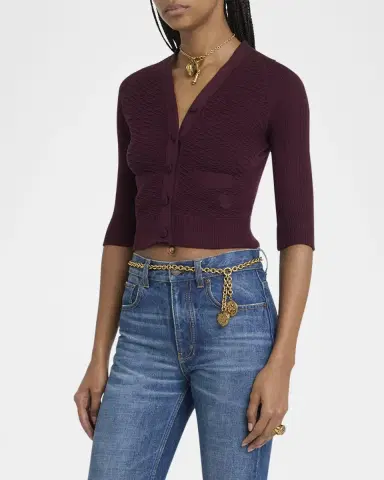 Chloé Textured Wool Knit Half-Sleeve Cropped Cardigan | Thumbnail 8 Chloé Textured Wool Knit Half-Sleeve Cropped Cardigan | Thumbnail 8