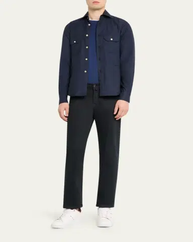 Kiton Men's Cashmere Twill Double-Pocket Button-Down Shirt | Thumbnail 2 Kiton Men's Cashmere Twill Double-Pocket Button-Down Shirt | Thumbnail 2