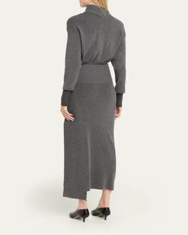 Lanvin Side Drape Long-Sleeve Wool-Cashmere Midi Sweater Dress | Thumbnail 3 Lanvin Side Drape Long-Sleeve Wool-Cashmere Midi Sweater Dress | Thumbnail 3