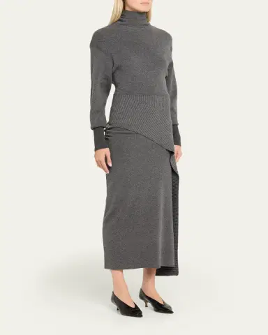 Lanvin Side Drape Long-Sleeve Wool-Cashmere Midi Sweater Dress | Thumbnail 4 Lanvin Side Drape Long-Sleeve Wool-Cashmere Midi Sweater Dress | Thumbnail 4
