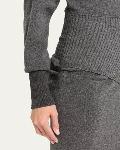 Lanvin Side Drape Long-Sleeve Wool-Cashmere Midi Sweater Dress | Thumbnail 5 Lanvin Side Drape Long-Sleeve Wool-Cashmere Midi Sweater Dress | Thumbnail 5