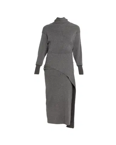 Lanvin Side Drape Long-Sleeve Wool-Cashmere Midi Sweater Dress | Thumbnail 1 Lanvin Side Drape Long-Sleeve Wool-Cashmere Midi Sweater Dress | Thumbnail 1