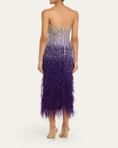 Pamella Roland Signature Sequined Ombré Feather-Trim Gown | Thumbnail 3 Pamella Roland Signature Sequined Ombré Feather-Trim Gown | Thumbnail 3