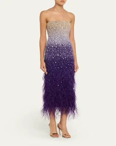 Pamella Roland Signature Sequined Ombré Feather-Trim Gown | Thumbnail 4 Pamella Roland Signature Sequined Ombré Feather-Trim Gown | Thumbnail 4