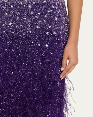 Pamella Roland Signature Sequined Ombré Feather-Trim Gown | Thumbnail 5 Pamella Roland Signature Sequined Ombré Feather-Trim Gown | Thumbnail 5