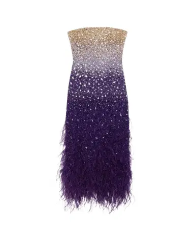 Pamella Roland Signature Sequined Ombré Feather-Trim Gown | Thumbnail 1 Pamella Roland Signature Sequined Ombré Feather-Trim Gown | Thumbnail 1