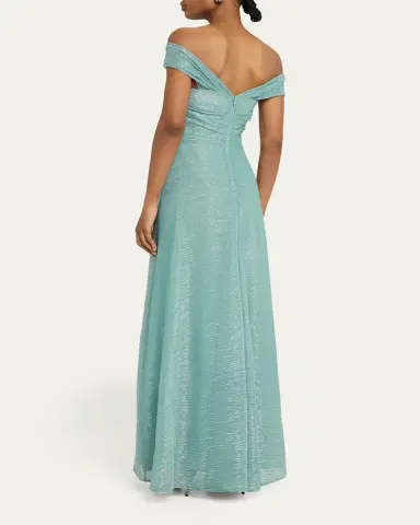 Talbot Runhof Draped Off-The-Shoulder Metallic Plisse Gown | Thumbnail 3 Talbot Runhof Draped Off-The-Shoulder Metallic Plisse Gown | Thumbnail 3