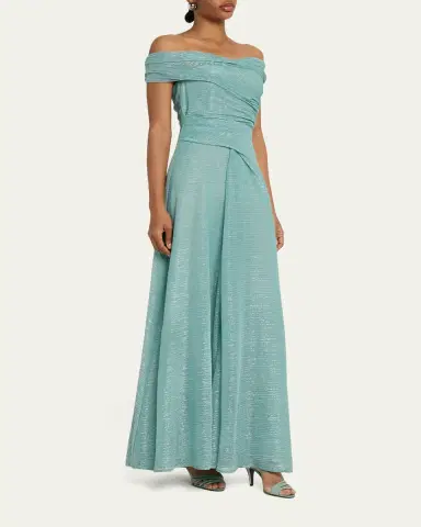 Talbot Runhof Draped Off-The-Shoulder Metallic Plisse Gown | Thumbnail 4 Talbot Runhof Draped Off-The-Shoulder Metallic Plisse Gown | Thumbnail 4