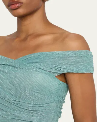 Talbot Runhof Draped Off-The-Shoulder Metallic Plisse Gown | Thumbnail 5 Talbot Runhof Draped Off-The-Shoulder Metallic Plisse Gown | Thumbnail 5
