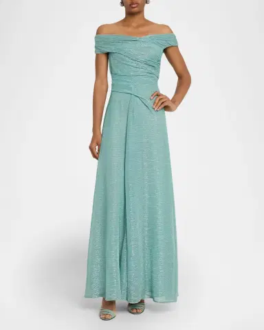 Talbot Runhof Draped Off-The-Shoulder Metallic Plisse Gown | Thumbnail 6 Talbot Runhof Draped Off-The-Shoulder Metallic Plisse Gown | Thumbnail 6