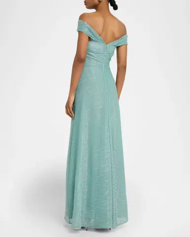 Talbot Runhof Draped Off-The-Shoulder Metallic Plisse Gown | Thumbnail 7 Talbot Runhof Draped Off-The-Shoulder Metallic Plisse Gown | Thumbnail 7