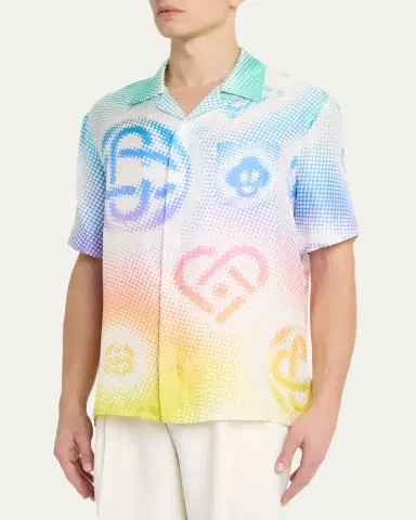 Casablanca Men's Half-Tone Logo Silk Button-Front Shirt | Thumbnail 4 Casablanca Men's Half-Tone Logo Silk Button-Front Shirt | Thumbnail 4