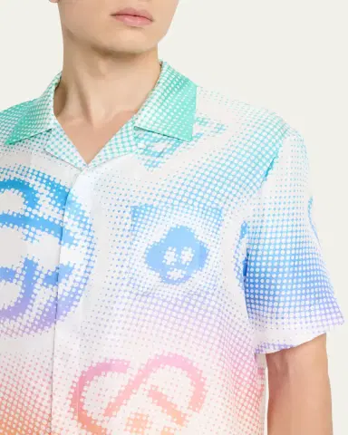 Casablanca Men's Half-Tone Logo Silk Button-Front Shirt | Thumbnail 5 Casablanca Men's Half-Tone Logo Silk Button-Front Shirt | Thumbnail 5