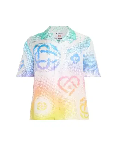 Casablanca Men's Half-Tone Logo Silk Button-Front Shirt | Thumbnail 1 Casablanca Men's Half-Tone Logo Silk Button-Front Shirt | Thumbnail 1