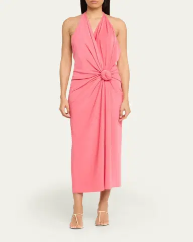 Silvia Tcherassi Guadalupe Knotted Backless Halter Midi Dress | Thumbnail 2 Silvia Tcherassi Guadalupe Knotted Backless Halter Midi Dress | Thumbnail 2