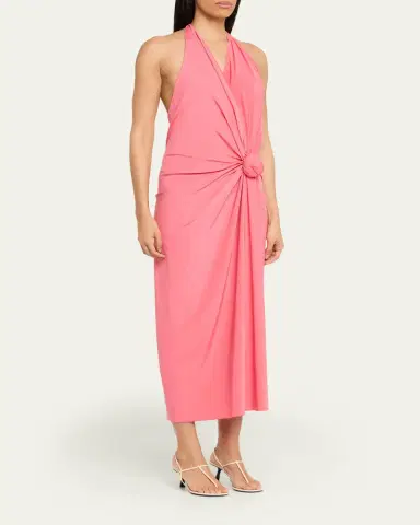 Silvia Tcherassi Guadalupe Knotted Backless Halter Midi Dress | Thumbnail 4 Silvia Tcherassi Guadalupe Knotted Backless Halter Midi Dress | Thumbnail 4