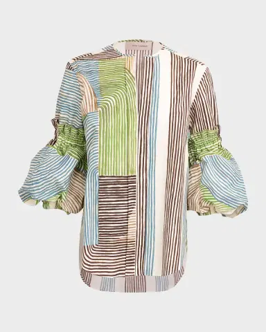 Silvia Tcherassi Lucaya Abstract-Print Puff-Sleeve Blouse | Thumbnail 2 Silvia Tcherassi Lucaya Abstract-Print Puff-Sleeve Blouse | Thumbnail 2