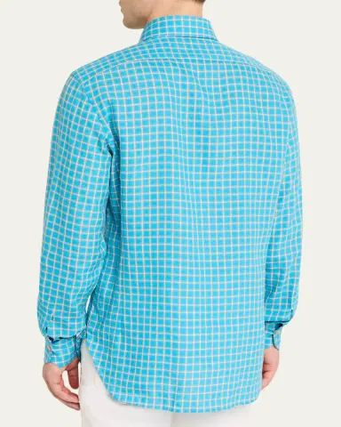 Kiton Men's Linen-Blend Plaid Button-Down Shirt | Thumbnail 3 Kiton Men's Linen-Blend Plaid Button-Down Shirt | Thumbnail 3