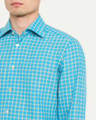 Kiton Men's Linen-Blend Plaid Button-Down Shirt | Thumbnail 5 Kiton Men's Linen-Blend Plaid Button-Down Shirt | Thumbnail 5