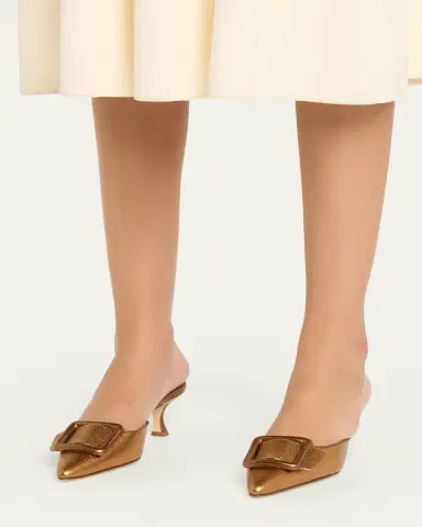 Manolo Blahnik 50mm Maysalebi Embossed Metallic Leather Mules | Thumbnail 2 Manolo Blahnik 50mm Maysalebi Embossed Metallic Leather Mules | Thumbnail 2
