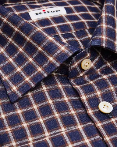 Kiton Men's Linen-Blend Windowpane Plaid Dress Shirt | Thumbnail 2 Kiton Men's Linen-Blend Windowpane Plaid Dress Shirt | Thumbnail 2