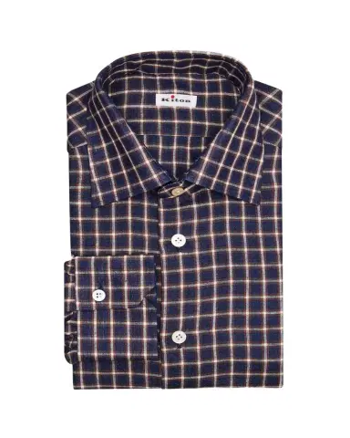 Kiton Men's Linen-Blend Windowpane Plaid Dress Shirt | Thumbnail 1 Kiton Men's Linen-Blend Windowpane Plaid Dress Shirt | Thumbnail 1