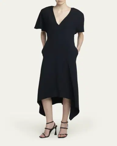 Stella McCartney V-Neck Short-Sleeve Handkerchief Midi Dress | Thumbnail 2 Stella McCartney V-Neck Short-Sleeve Handkerchief Midi Dress | Thumbnail 2