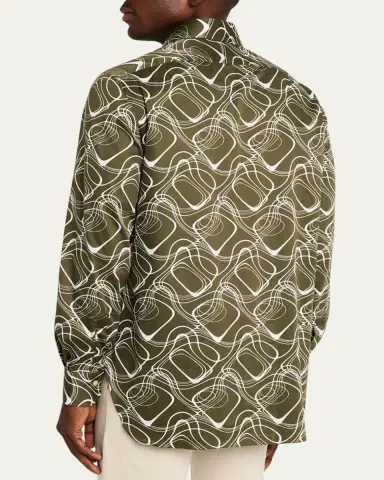 Kiton Men's Cotton Wave-Print Sport Shirt | Thumbnail 3 Kiton Men's Cotton Wave-Print Sport Shirt | Thumbnail 3