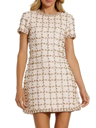 Mac Duggal Women's Cocktail Beaded Sheath Minidress - Blush | Thumbnail 1 Mac Duggal Women's Cocktail Beaded Sheath Minidress - Blush | Thumbnail 1