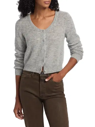 PAIGE Women's Fortuna Alpaca-Wool Crop Cardigan - Heather Grey | Thumbnail 3 PAIGE Women's Fortuna Alpaca-Wool Crop Cardigan - Heather Grey | Thumbnail 3