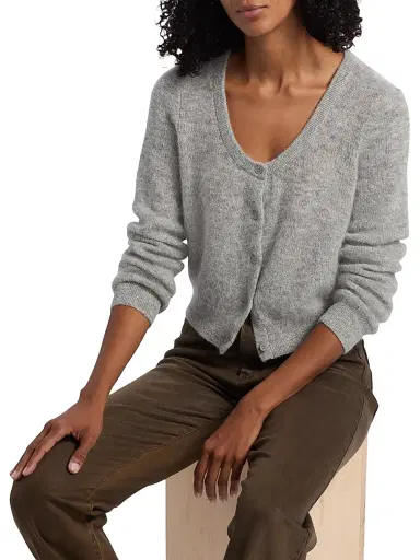 PAIGE Women's Fortuna Alpaca-Wool Crop Cardigan - Heather Grey | Thumbnail 6 PAIGE Women's Fortuna Alpaca-Wool Crop Cardigan - Heather Grey | Thumbnail 6