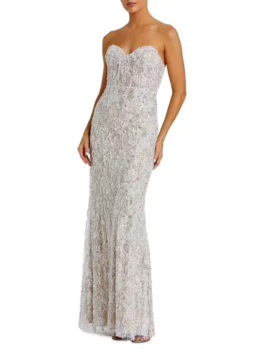 Mac Duggal Women's Embellished Floral Lace Strapless Bustier Gown | Thumbnail 1 Mac Duggal Women's Embellished Floral Lace Strapless Bustier Gown | Thumbnail 1