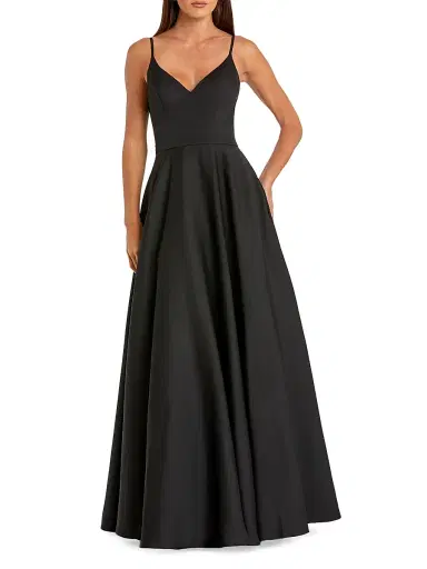 Mac Duggal Women's Petite leena 1 Classic A-Line V-Neck Ballgown - Black - Size Petite 12 | Thumbnail 1 Mac Duggal Women's Petite leena 1 Classic A-Line V-Neck Ballgown - Black - Size Petite 12 | Thumbnail 1