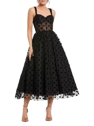 Mac Duggal Women's Petite leena 2 Polka Dot A-Line Midi-Dress | Thumbnail 1 Mac Duggal Women's Petite leena 2 Polka Dot A-Line Midi-Dress | Thumbnail 1