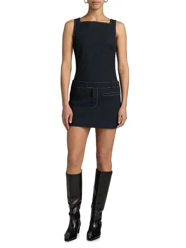 Staud Women's Skyla Topstitched Minidress - Navy - Size XL | Thumbnail 2 Staud Women's Skyla Topstitched Minidress - Navy - Size XL | Thumbnail 2