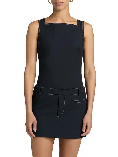 Staud Women's Skyla Topstitched Minidress - Navy - Size XL | Thumbnail 3 Staud Women's Skyla Topstitched Minidress - Navy - Size XL | Thumbnail 3