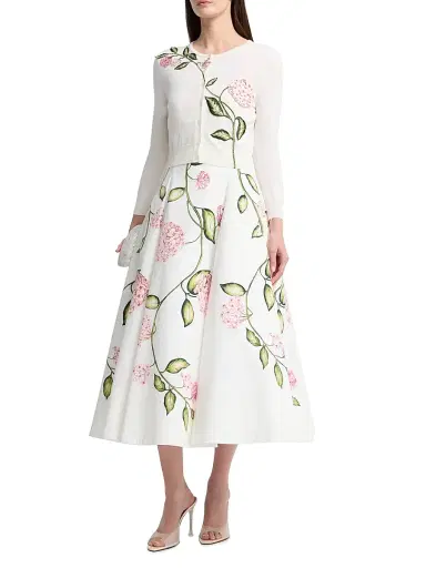 Oscar de la Renta Women's Porcelain Flowers Embroidered Wool Cardigan | Thumbnail 2 Oscar de la Renta Women's Porcelain Flowers Embroidered Wool Cardigan | Thumbnail 2
