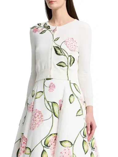 Oscar de la Renta Women's Porcelain Flowers Embroidered Wool Cardigan | Thumbnail 3 Oscar de la Renta Women's Porcelain Flowers Embroidered Wool Cardigan | Thumbnail 3
