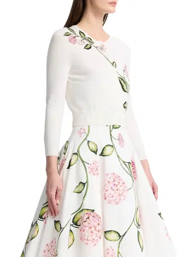 Oscar de la Renta Women's Porcelain Flowers Embroidered Wool Cardigan | Thumbnail 4 Oscar de la Renta Women's Porcelain Flowers Embroidered Wool Cardigan | Thumbnail 4