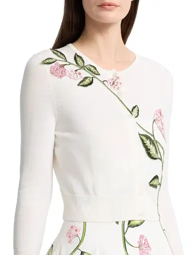 Oscar de la Renta Women's Porcelain Flowers Embroidered Wool Cardigan | Thumbnail 6 Oscar de la Renta Women's Porcelain Flowers Embroidered Wool Cardigan | Thumbnail 6