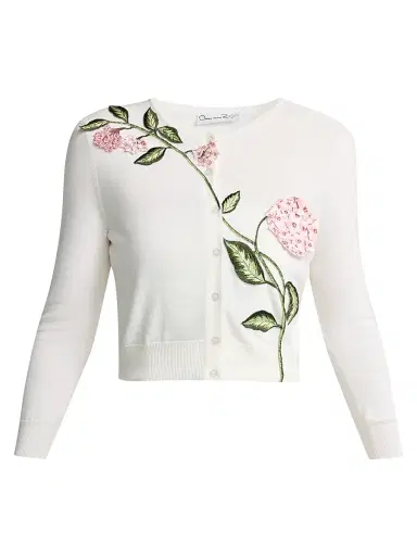 Oscar de la Renta Women's Porcelain Flowers Embroidered Wool Cardigan | Thumbnail 1 Oscar de la Renta Women's Porcelain Flowers Embroidered Wool Cardigan | Thumbnail 1
