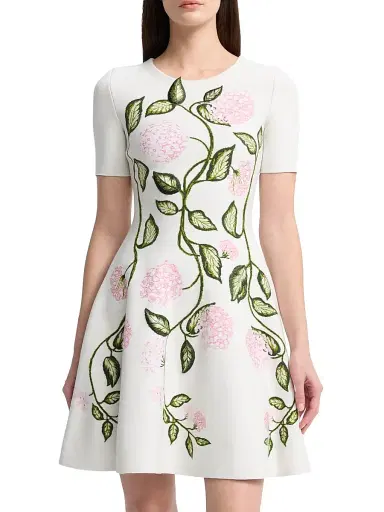 Oscar de la Renta Women's Porcelain Flowers Jacquard Minidress | Thumbnail 3 Oscar de la Renta Women's Porcelain Flowers Jacquard Minidress | Thumbnail 3
