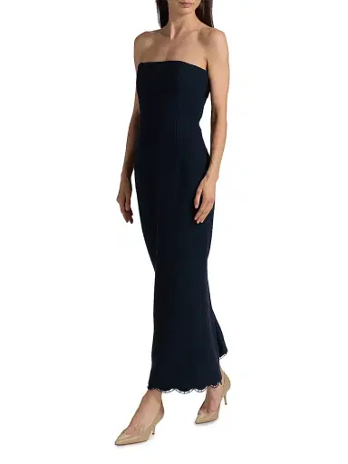 Oscar de la Renta Women's Scallop-Hem Tweed Strapless Column Gown | Thumbnail 2 Oscar de la Renta Women's Scallop-Hem Tweed Strapless Column Gown | Thumbnail 2