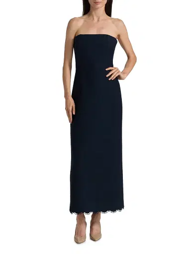 Oscar de la Renta Women's Scallop-Hem Tweed Strapless Column Gown | Thumbnail 3 Oscar de la Renta Women's Scallop-Hem Tweed Strapless Column Gown | Thumbnail 3